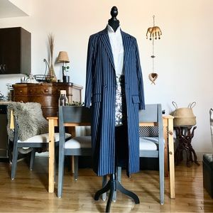 NWT Navy blue pinstripe long dress coat